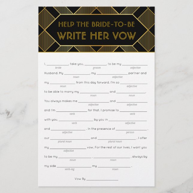 Gold & Black Art Deco Vintage Bridal Shower Game (Front)