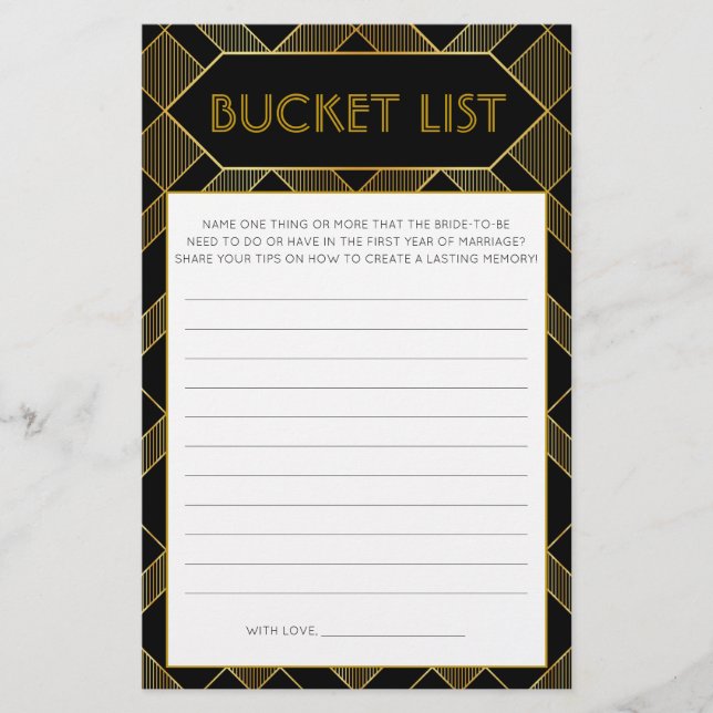 Gold & Black Art Deco Vintage Bridal Shower Game (Front)