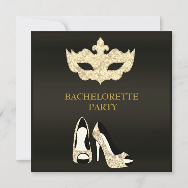 GOLD BLACK  BACHELORETTE MASQUERADE PARTY INVITATION (Front)