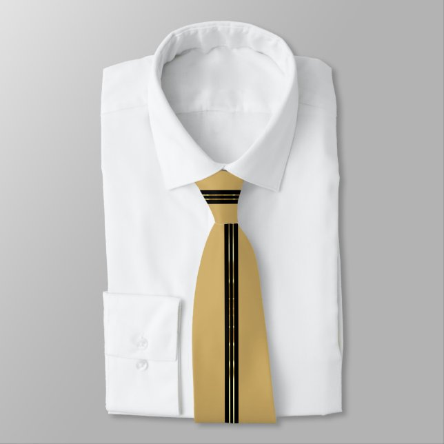 Gold  Black Backgroun Shiny Gold Stripes Accent Tie (Tied)