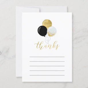 Gold & Black Balloon Party Thank You Note Card
