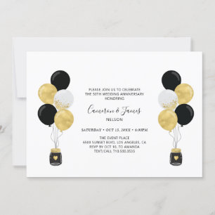 Gold & Black Balloons 50th Wedding Anniversary Invitation