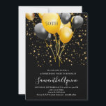 Gold & Black Balloons Star Confetti 50th Birthday Invitation<br><div class="desc">Gold and black balloons and gold stars confetti on black 50th birthday party invitations. Customise for any age. Bold trendy modern style dynamic invite. Customise for your party.</div>