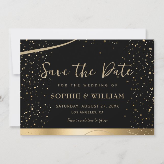 Gold & Black Beautiful Elegant Wedding Save The Date (Front)