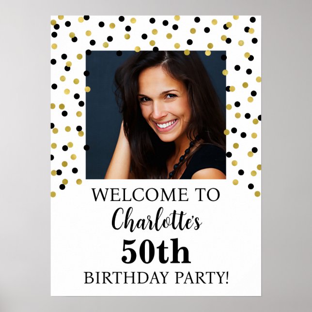 Gold Black Birthday Party Custom 18x24 Photo Poster (Front)
