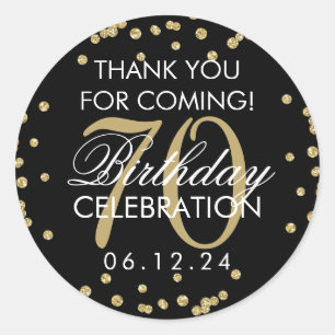 Gold Black Birthday Thank You Glitter Confetti Classic Round Sticker