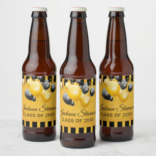 Gold Black Black Stripes Graduation Party Beer Bot Bottle Label
