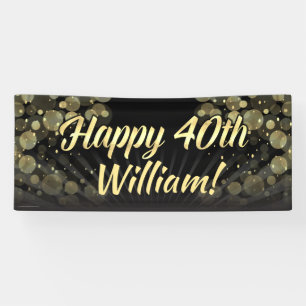 Gold/Black Bokeh 40th Birthday Party Decoration Banner