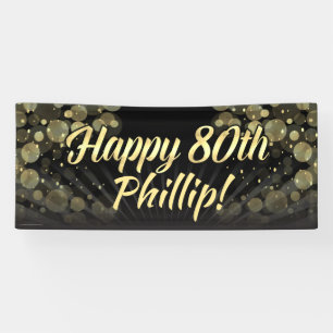 Gold/Black Bokeh 80th Birthday Party Decoration Banner