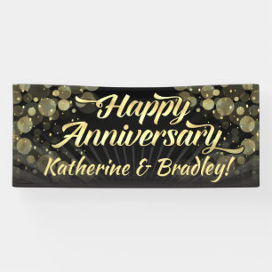 Gold/Black Bokeh Happy Anniversary Party Banner