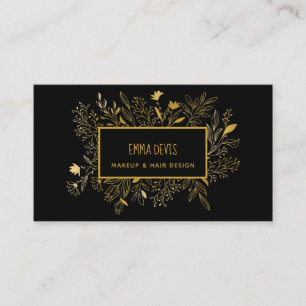 Gold Black Botanic Beauty Salon Hair Appointment B Business Card