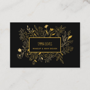 Gold Black Botanic Beauty Salon Hair Appointment Business Card