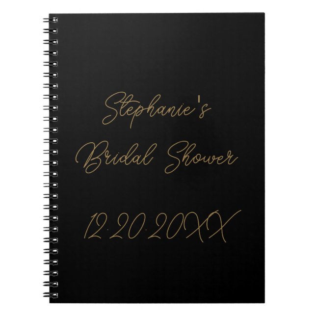 Gold Black Bridal Shower Monograms Wedding Guest Notebook (Front)