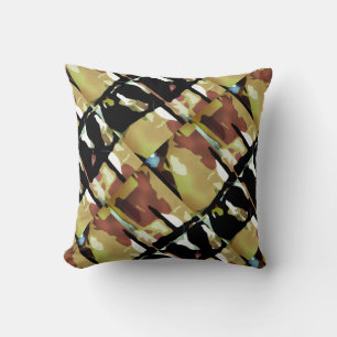 Gold Black Brown Diagonal Abstract Large Tiles Cushion