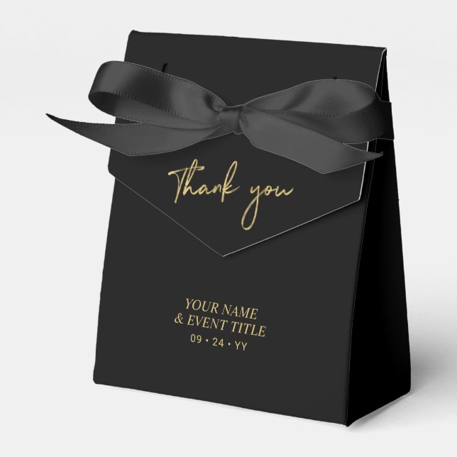 Gold & Black | Brush Script Party Thank you Favour Favour Box (Front Side)