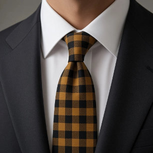 Gold Black Buffalo Check Gingham Tie