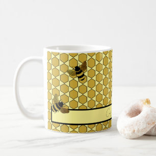 GOLD BLACK BUMBLE BEES BUTTER YELLOW HONEYCOMB  COFFEE MUG