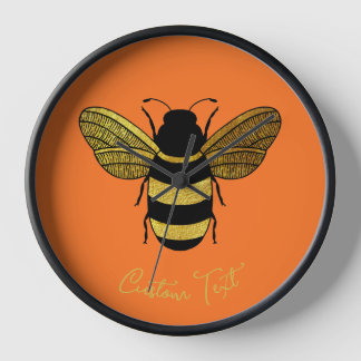 GOLD BLACK BUMBLEBEE CUSTOM CALLIGRAPHY TEXT BEE  CLOCK