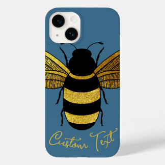 GOLD BLACK BUMBLEBEE SCRIPT TEXT BEE DENIM BLUE Case-Mate iPhone 14 CASE
