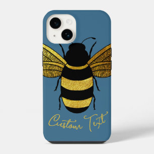 GOLD BLACK BUMBLEBEE SCRIPT TEXT BEE DENIM BLUE iPhone 14 CASE