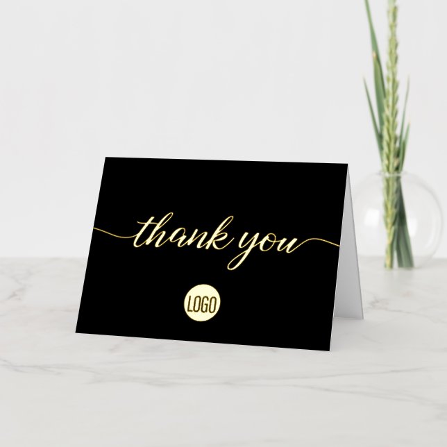 Gold Black Business Elegant Thank you  Foil Greeting Card (Front)