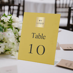 Gold black business logo table number pedestal sign