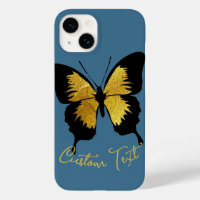 GOLD BLACK BUTTERFLY CUSTOM SCRIPT TEXT DENIM BLUE