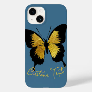 GOLD BLACK BUTTERFLY CUSTOM SCRIPT TEXT DENIM BLUE Case-Mate iPhone 14 CASE