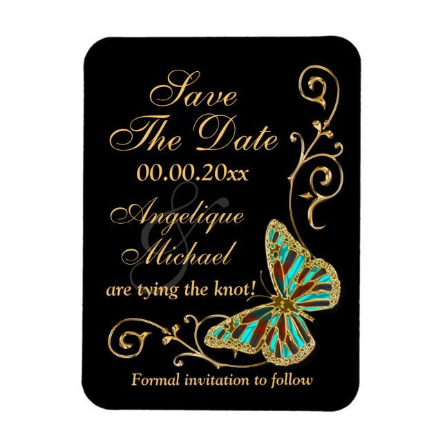 Gold black butterfly wedding party magnet (Vertical)