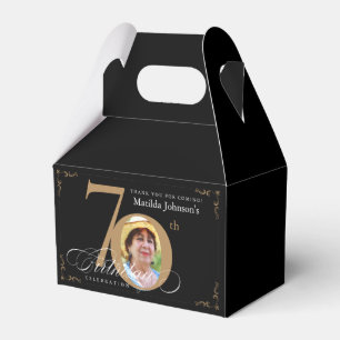 Gold Black Calligraphy Custom Photo 70th Birthday Favour Box