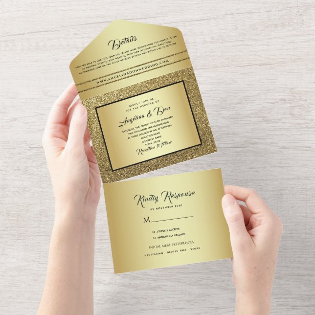 Gold Black Calligraphy Wedding All In One Invitation (Tearaway)