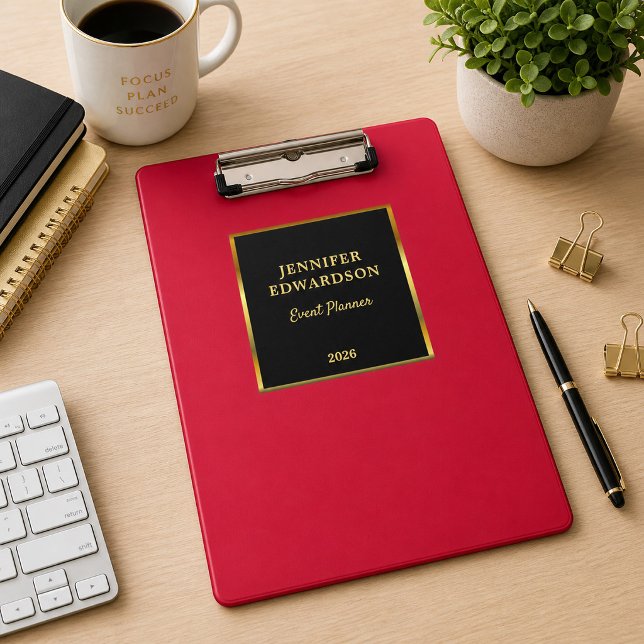 Gold black cardinal red professional business mini clipboard (Modern elegant black, gold and red cardinal professional mini clipboard.)