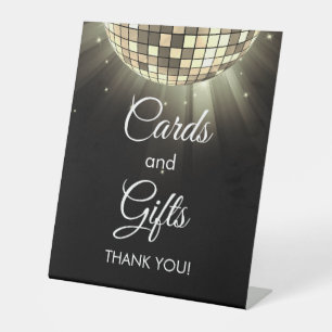 Gold Black Cards and Gifts 70's Disco Ball Pedestal Sign