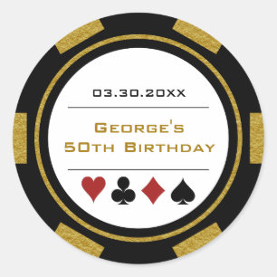 Gold Black Casino Poker Chip Birthday Classic Round Sticker