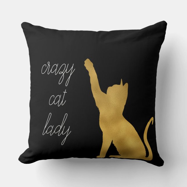 Gold Black Cat Cushion (Front)
