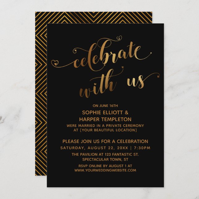 Gold Black Celebrate with Us Post-Wedding Event Invitation (Front/Back)