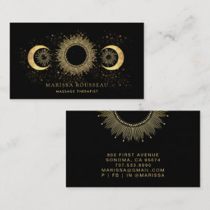 Gold Black Celestial Massage Therapist Business Card
