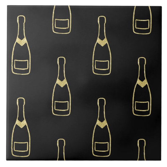 Gold Black Champagne Bottles Tile (Front)