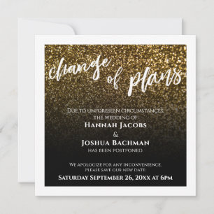 Gold Black Change of Plans Postponed Wedding Card
