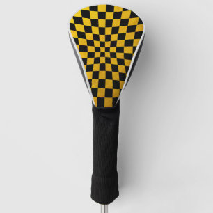 Gold & Black Checked square Mosaic Golf Head Cover