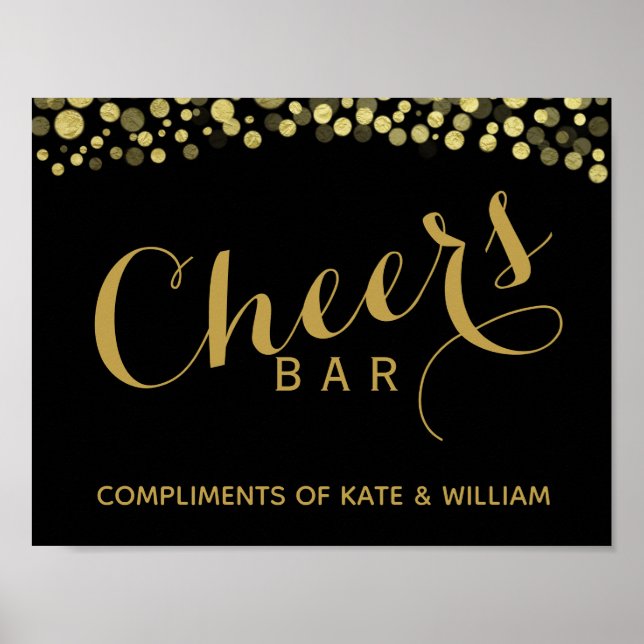 GOLD & Black CHEER Bar wedding or party sign (Front)