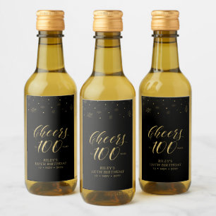Gold & Black Cheers 100 years 100th Birthday Party Wine Label