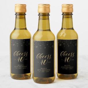Gold & Black Cheers 40 years, 40th Birthday Party Wine Label