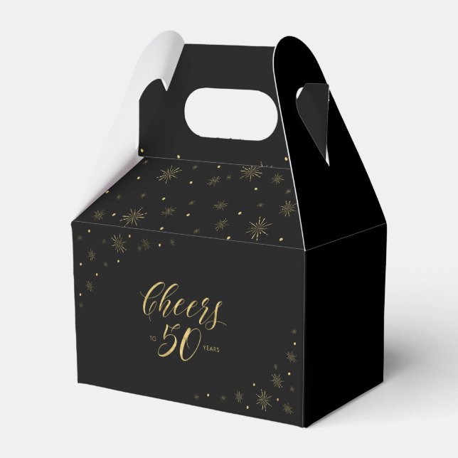 Gold & Black | Cheers 50 years 50th Birthday Party Favour Box (Front Side)
