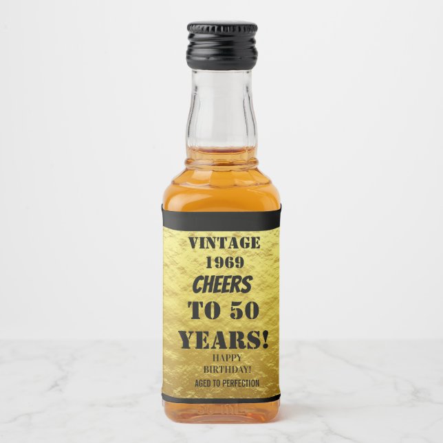 Gold Black Cheers 50th Birthday Aged Perfection  Liquor Bottle Label (Front)