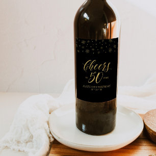 Gold & Black Cheers 50th Birthday Party Wine Label