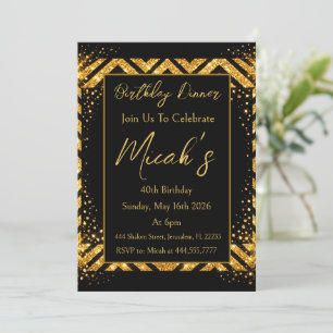 Gold Black Chevron Lines Dots Luxury Sparkle Glam Invitation