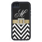 GOLD BLACK CHEVRON MONOGRAM iPhone 5 Case