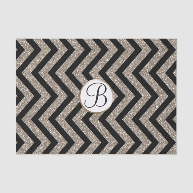 Gold Black Chevron Print Monogram Letter Initial Tissue Paper (Front)