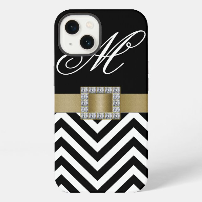 GOLD BLACK CHEVRON YOUR MONOGRAM iPhone CASE (Back)